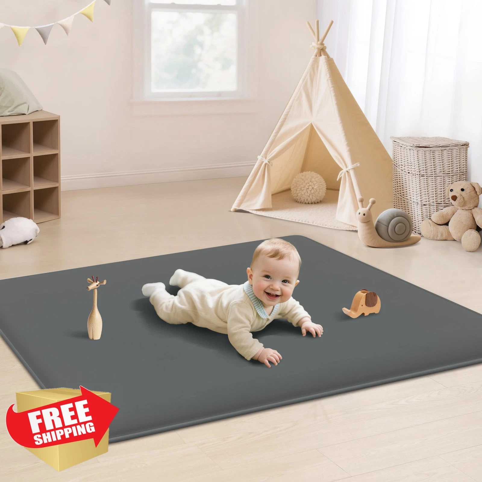 PapaMama Baby Play Mat Dark Grey 50x50x1.3