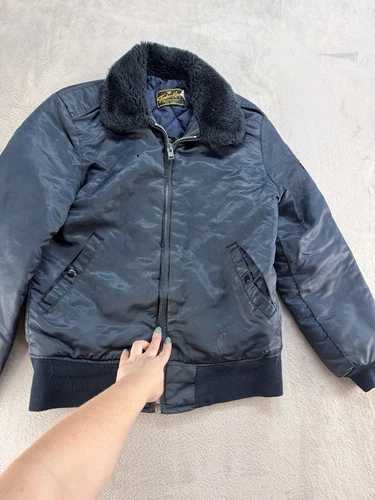 Vintage 80s Timber King Bomber Jacket USA Fur Collar Flight MA-1 XL-XL - product listing photo