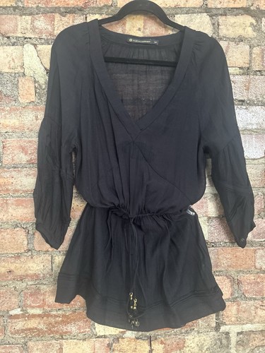 Vix Paula Hermanny Black Semi Sheer Kaftan Beach Cover Up Tunic Top S UK 10-12 - Picture 23 of 24