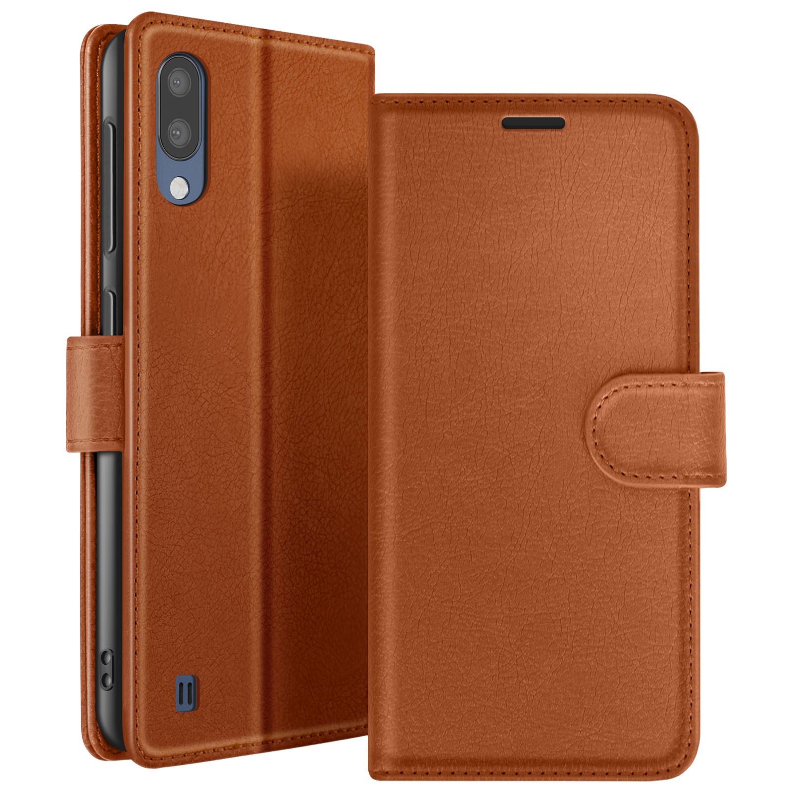 Portemonnaie etui Galaxy M10 housse protection simili cuir marron avec support ständer
