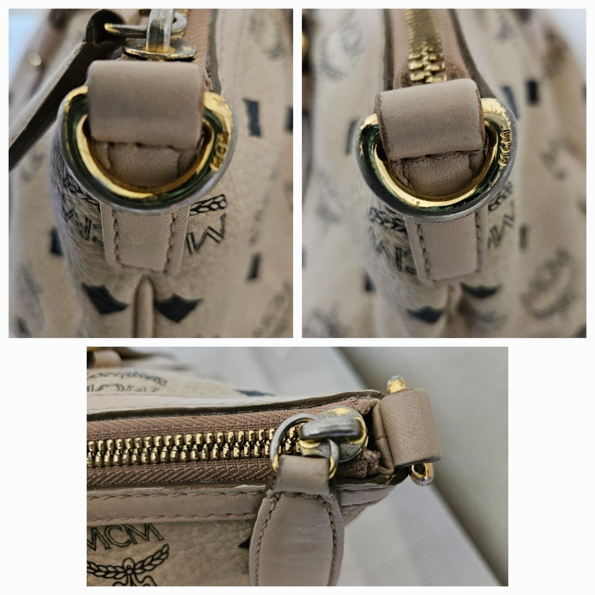 MCM Cream Top Zip No Long Strap Shoulder Tote Bag | eBay