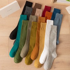 Women Cotton Knee High Socks Girl Black White Stockings Solid color Casual Calf
