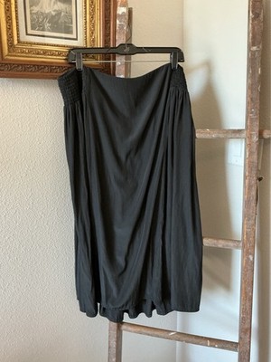 J. Jill Smocked Waist Maxi Skirt Lightweight Flowy Black Satin Romantic XL