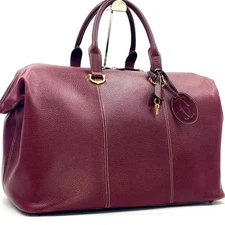 Cartier Men's Boston Travel Bag Duffle Leather Bordeaux Red Used Authentic