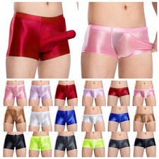 US Men Glossy Thin Sheer Boxer Shorts Sheath Low Rise Briefs Underwear Lingerie