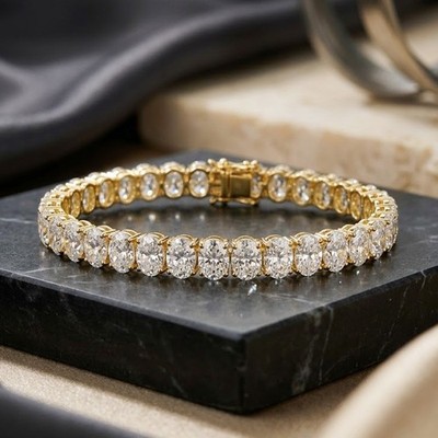 15.0TCW Oval D VVS1 Moissanit Damen Tennis Armband in 14K Gelbgold vergoldet