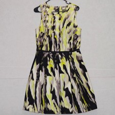 Taylor Lime Green Black Abstract Print Sleeveless Fit Flare Dress Size 10