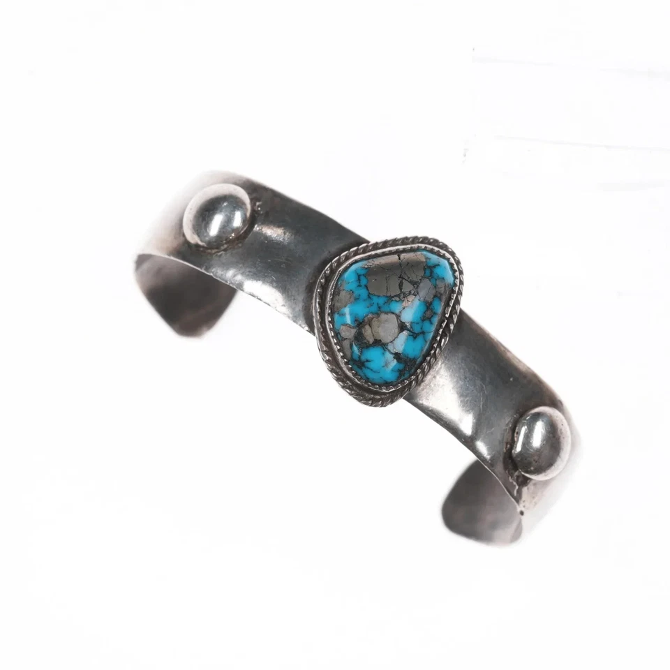 5 3/8" Vintage Navajo Morenci turquoise sterling cuff bracelet - Image 2 of 4