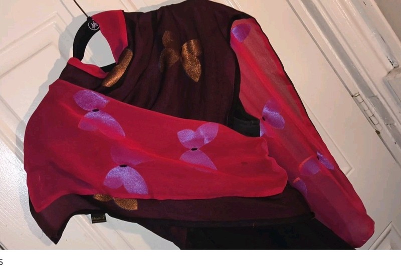Vintage Khaisilk 100% Sheer Silk Butterfly Scarf Shawl - Pink/Black 76"x21"