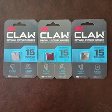 3 Pack - 3M CLAW Drywall Picture Hanger Hardened Steel Holds 15lbs-  3PH15-1ES