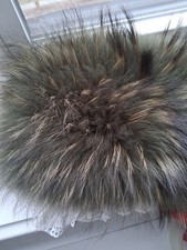 Genuine Fur Fox or Racoon Fragment Grey/Beige 5 Buttons Green Army Nylon Lined