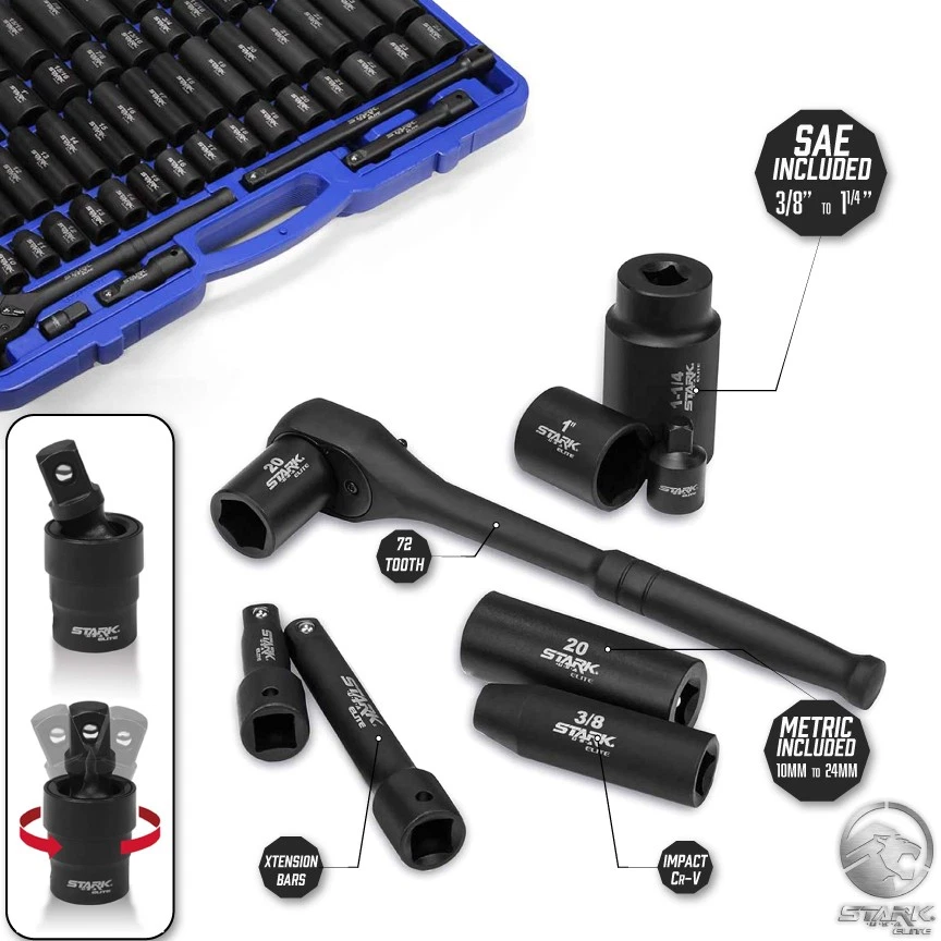 Stark USA 65PCS SAE & Metric 1/2" DR Deep Shallow Impact Socket Adaptor Reducer - Image 4 of 4