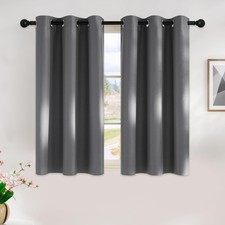 Grey Kitchen Blackout Short Curtain Panels for Bedroom, 45 Inch Long Thermal Ins