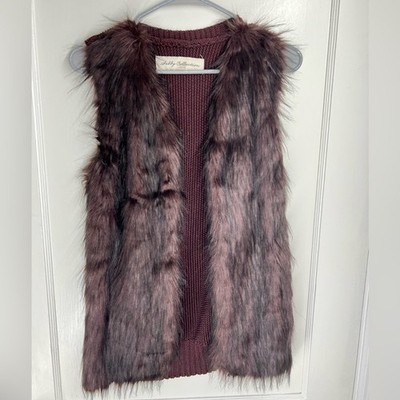 Sebby Collection Womens Vest Size Small Purple Faux Fur Sleeveless Open  Front