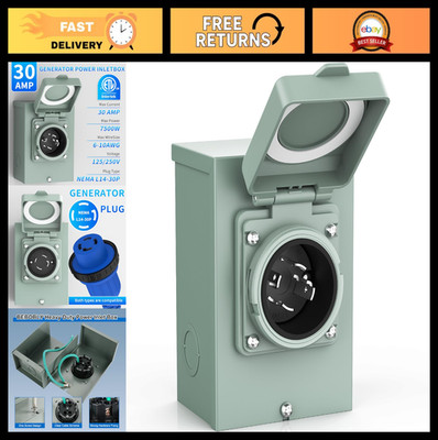 30 Amp Generator Inlet Box, NEMA L14-30P Power Receptacle, 7500W, Weatherproof,