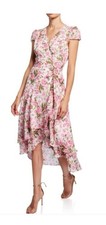 Betsey Johnson Floral Pink Midi Wrap Tiered Dress Size 12 Garden Cottagecore