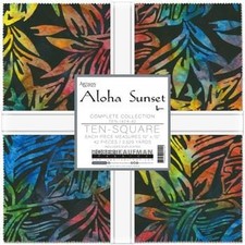Robert Kaufman Aloha Sunset Batiks Ten Squares, Bright Batik Fabric, Layer