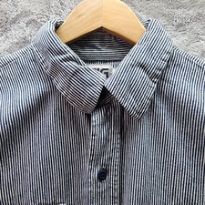 Big Bill Work Shirt Mens Blue White Stripe Button Up Made In USA Cotton Large T