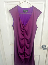 Nicole Miller Purple Ruched Sheath Dress | Sleeveless V-Neck | Size M