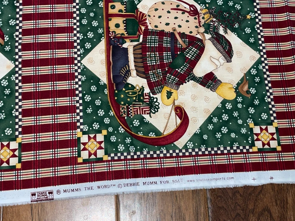 50" X 44" Debbie Mumm Santa Quilt Blocks Fabric Cheater Squares Christmas - Image 3 of 4