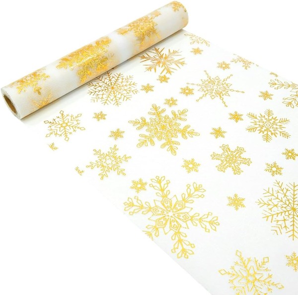 TischläUfer Weihnachten Gold Schneeflockenmuster Organza 28Cm X 500Cm Tischdeko-image
