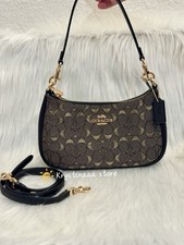 NWT Coach Teri Shoulder Bag In Signature Jacquard CCZ02 Charcoal/Gold