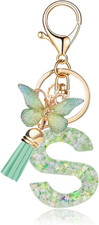 Fashion Alphabet Initial Letter Keychain Tassel Butterfly Pendant Key Ring for P