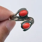 Vintage Coral Bypass Wrap Around Sterling Silver Ring Adjustable Size 8.25