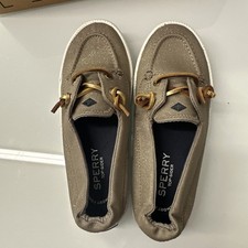 Sperry Lounge Away 2 Sparkle Denim Boat Shoes Taupe Slip-On Women s Size 5.5M