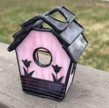 Stained Glass Bird House Votive Flameless Tea Light Candle Holder
