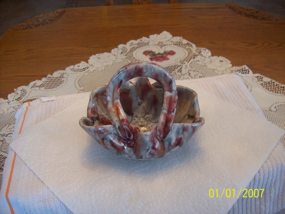 Винтажная керамическая корзина из художественного стекла с ручкой из красного и серого мрамора для вина - Изображение 2 из 4