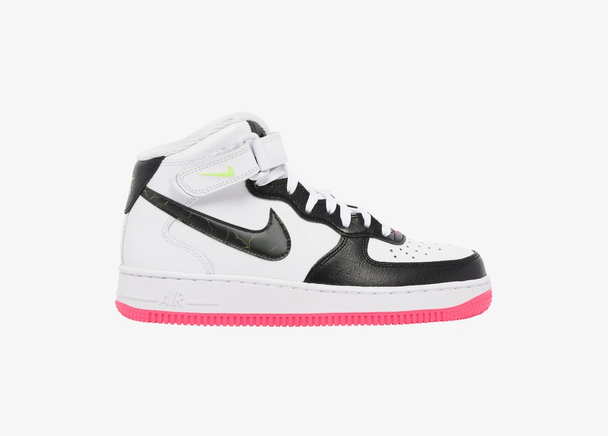 Nike WMNS Air Force 1 07 One Mid White Black Volt Pink Yellow FD0866 100  Womens