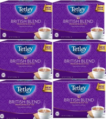 Lot of 6 Tetley British Blend Premium Black Tea, 80 Bags Each