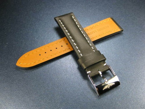 22mm CALF Leather Strap Black Watch Band with OEM BREITLING Tang Buckle WH - Picture 2 of 7
