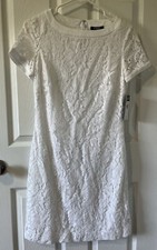NWT Chaps 4 White Floral Lace Overlay Sheath Eve Dress Womens