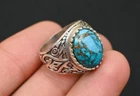 Genuine Blue Turquoise Men's Ring, 925 Sterling Silver Turquoise Ring, Men'sring
