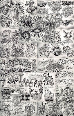 Boog From The Streets With Love Gangsta Style Tattoo Flash 10 Sheet Set 11x14" D