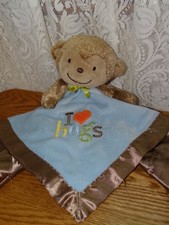 Carters Just One You lovey Blue plush monkey rattle security blanket I love hugs