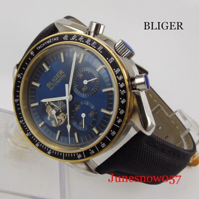 BLIGER Self Winding Men Watch Mineral Glass Blue DIal Leather Band Date Dial 