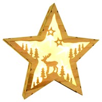 Deko Stern Holzstern 30Cm Stern Mit Rentier-Motiv Weihnachtsstern Fensterdeko