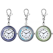 Fashion Rhinestone Open Face Quartz Clip on Backpack Carabiner FOB Pocket Watch