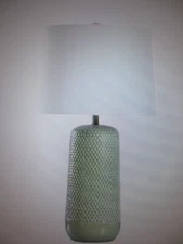 StyleCraft Galey 30 in. Sage Green Table Lamp with White Rayon Polyester Shade