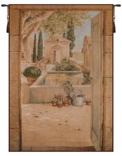 Terrace in Provence French Tapestry 58x42 in Jacquard Woven Decorative Wall Art