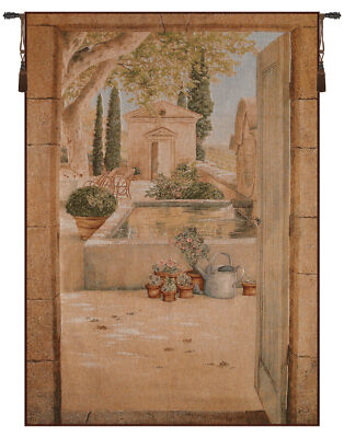 Terrace in Provence French Tapestry 58x42 in Jacquard Woven Decorative Wall Art