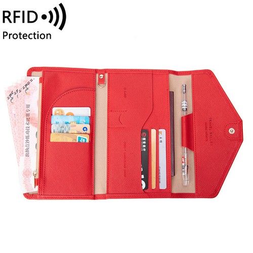 Damas RFID Multifuncional Portapasaporte Viaje Cuero Estuche para Tarjetas Dinero Billetera - Imagen 21 de 21