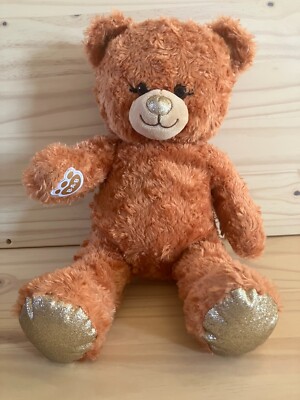 Build A Bear Pumpkin Spice 16'' Plush Fall Teddy Bear Orange & Gold Glitter BAB