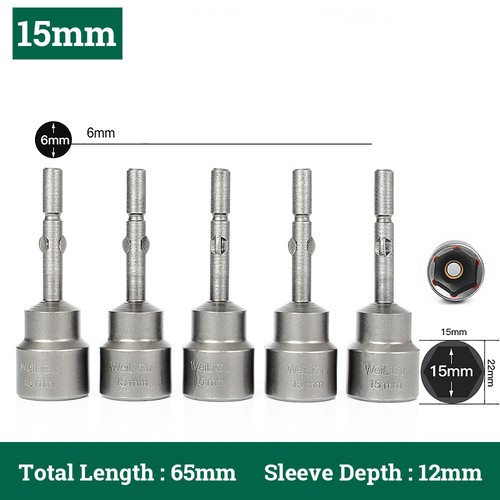 5pcs 5 -19mm Round Shank Nut Driver Bit Set Hex Magnetic Metric Socket - Picture 32 of 36