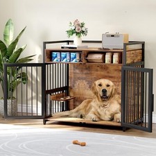 41 in Dog Crate Furniture with Adjustable Bowls Wooden Dog Cage Table Decorative