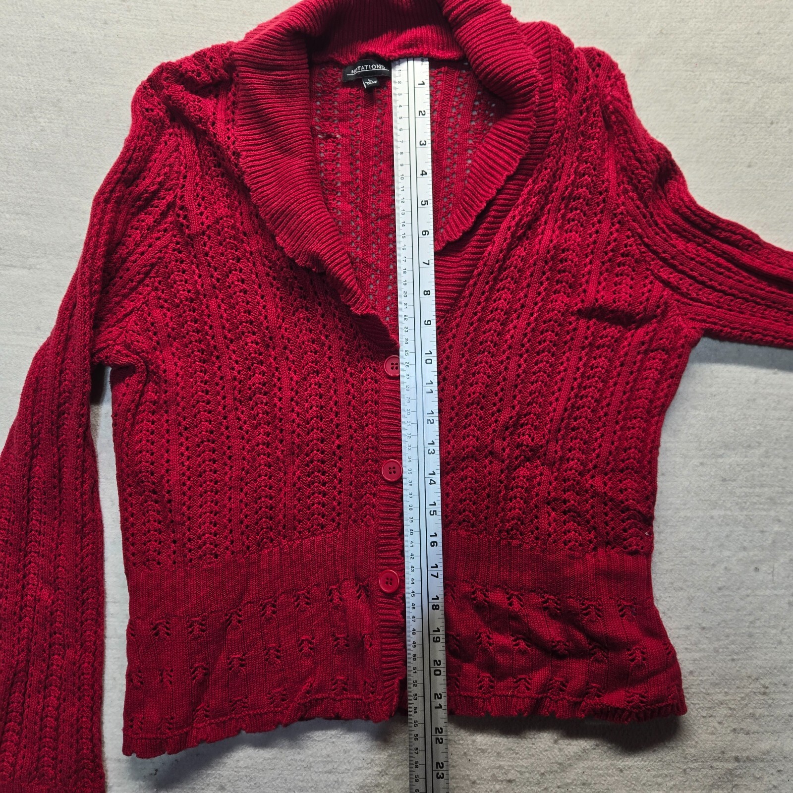 Vintage Notations Solid Red Knit Button Front Lon… - image 7