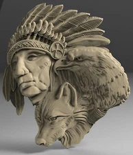 STL 3D Models Hunter WOLF EAGLE for CNC Router Aspire Artcam 3D Printer Engraver